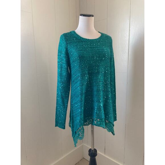 New Directions Green Sequined Pullover Sweater, Size M - Picture 1 of 6